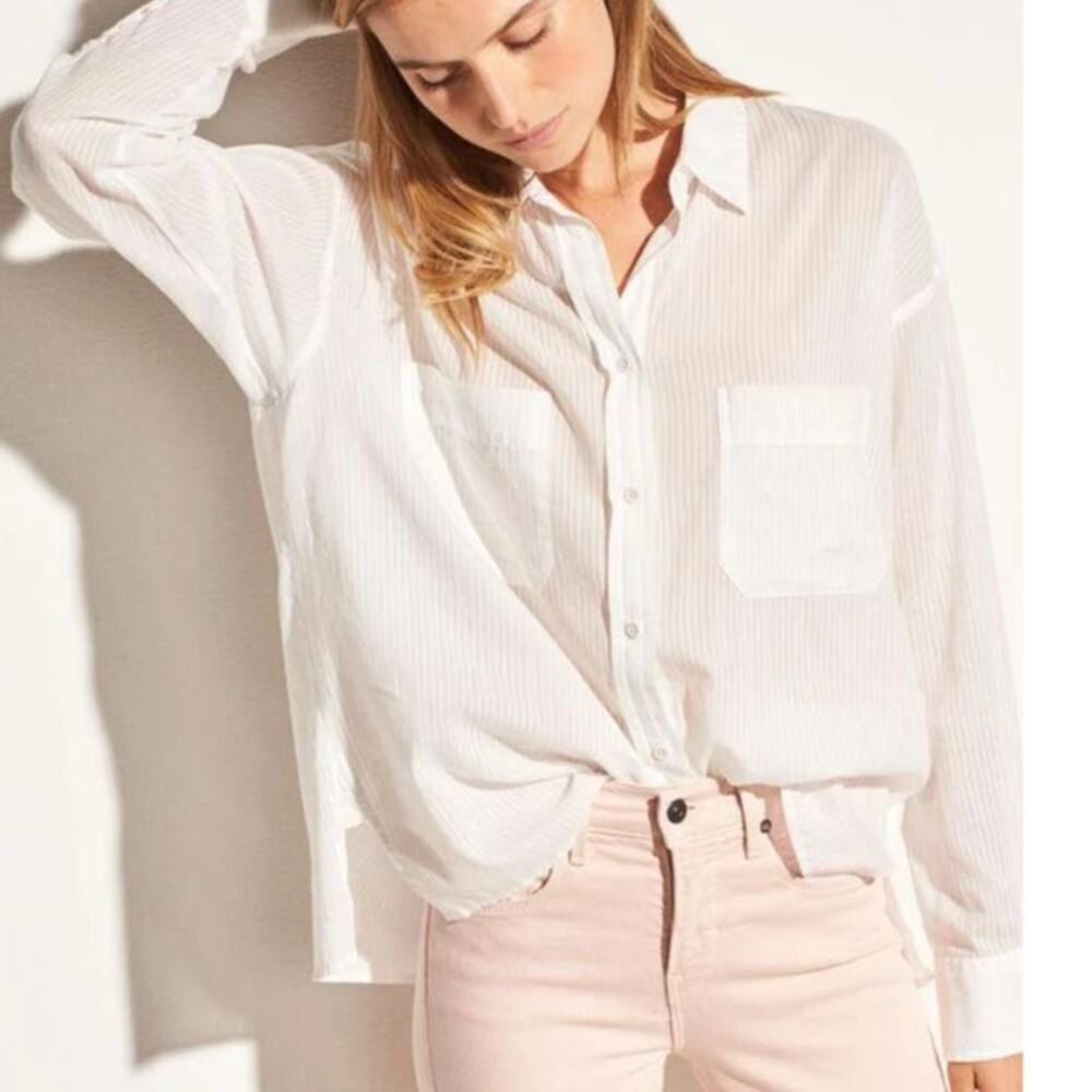 Vince. Top XS Long sleeve blouse semi-sheer white button-down utility shirt